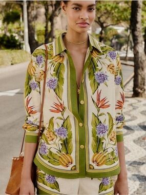 FARM Rio Sand Tropical Scarf Lenzing™ Ecovero™ Euroflax™ Shirt Size XS